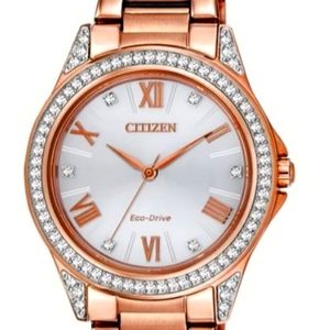 Citizen Eco-drive Casual Quartz Women's Watch, Crystal,Pink Gold Tone